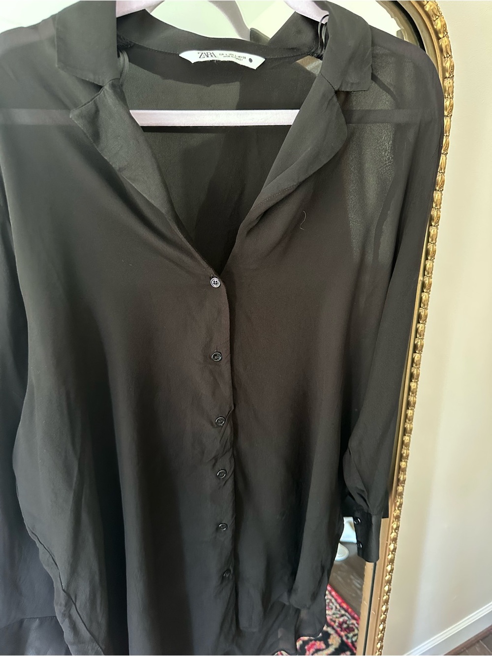 Zara Black Sheer Button-Up Shirt